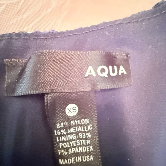 Aqua/Bloomingdales Navy/Silver Sleeveless V-neck Lace Dress Size XS MSRP $198 - Picture 4 of 8